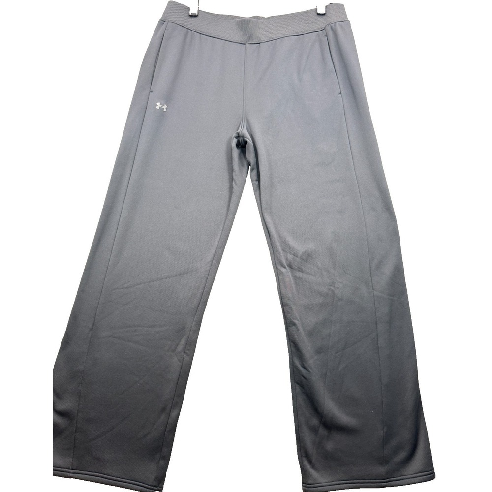 Under Armour ColdGear Mens Large Black Fleece Sweatpants Loose Fit Open Bottom - Picture 1 of 5